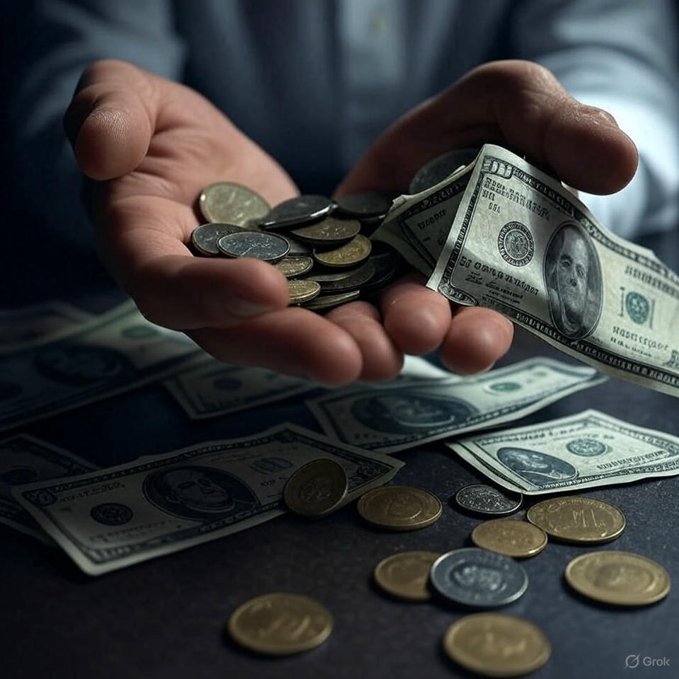 Hands holding British coins and US dollar bills, representing iht tax planning and wealth transfer considerations for UK estate owners.