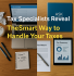 Split image showing a cluttered DIY tax workspace with a laptop and handwritten note on the left, and an organized professional tax setup with documents, a tablet, and an ASK Accountants folder on the right. Text overlay reads “Tax Specialists Reveal the Smart Way to Handle Your Taxes.