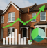 A composite image of traditional red-brick UK terraced houses with superimposed green financial graphs, including line charts, bar charts, and pie charts, symbolising property investment analytics and rental income tracking.