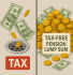 Split image showing money draining into a sink labeled “Tax” on the left, and a pile of cash and coins labeled “Tax-Free Pension Lump Sum” on the right, illustrating the contrast between tax loss and legal pension savings.