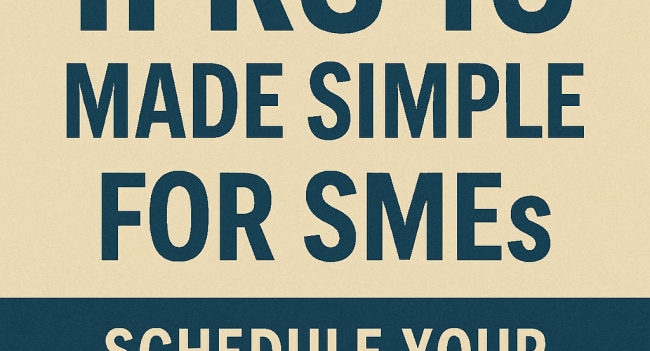 Bold text graphic with the title 'IFRS 16 Made Simple for SMEs' and a call-to-action banner reading 'Schedule Your Free Assessment,' designed for a blog on simplified IFRS 16 compliance for small and medium-sized enterprises.