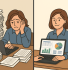 Before and after comparison of an accountant using manual spreadsheets versus modern accounting solutions with automated dashboards, showing improved efficiency and reduced stress.