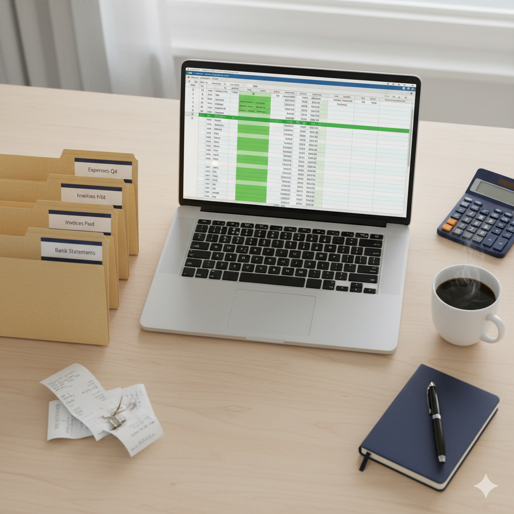 Organized tax records and receipts for UK Self Assessment - bookkeeping for self-employed
