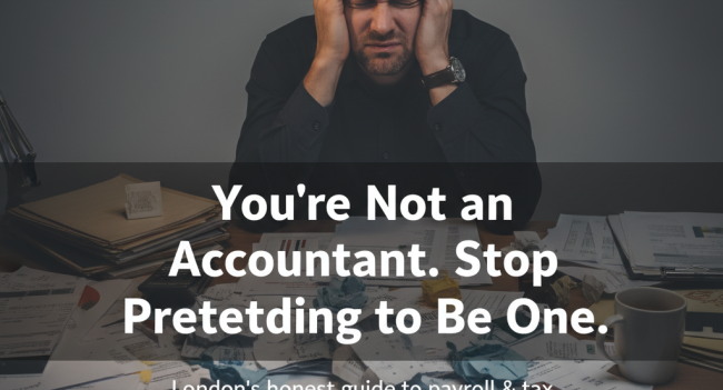 Stressed business owner overwhelmed by accounting payroll business and tax paperwork at late night desk illustrating need for professional helpRetry