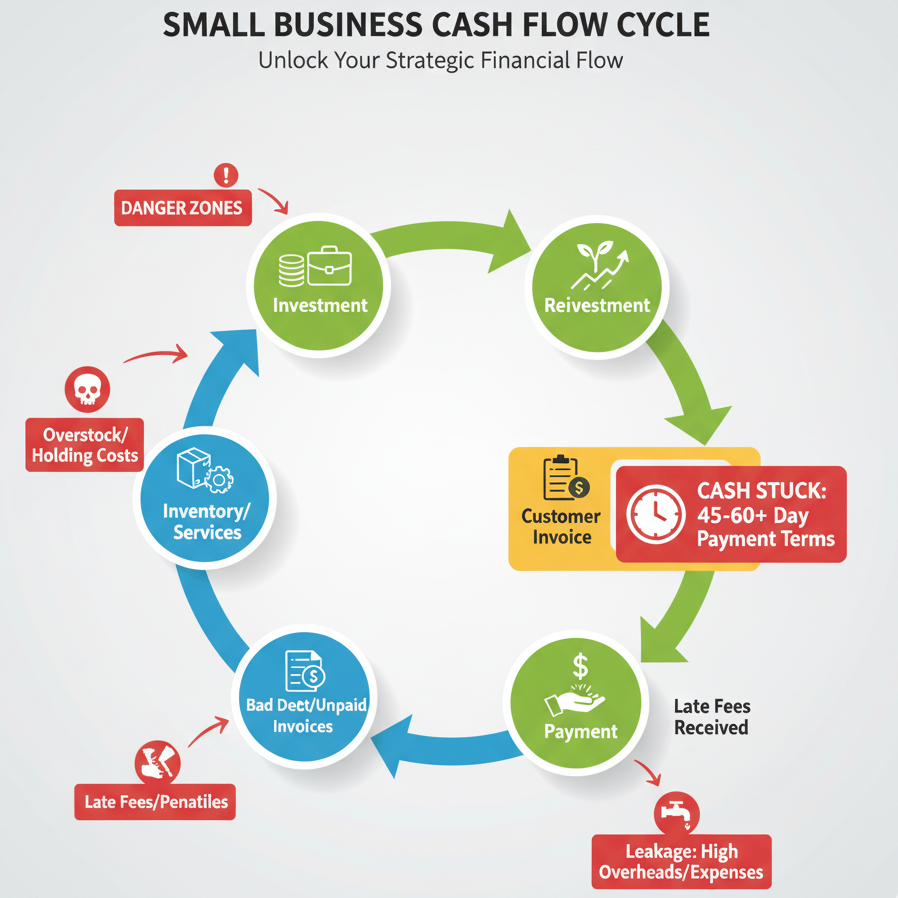 Cash conversion cycle diagram showing how accounting companies track SME financial health