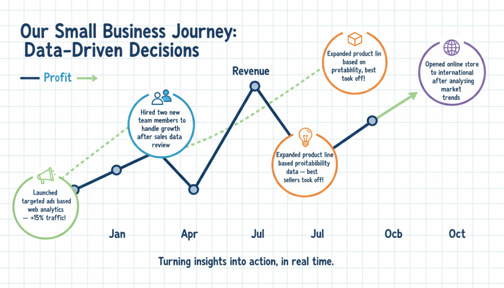Accounting today infographic showing small business growth through data-driven decisions in revenue and profit tracking.