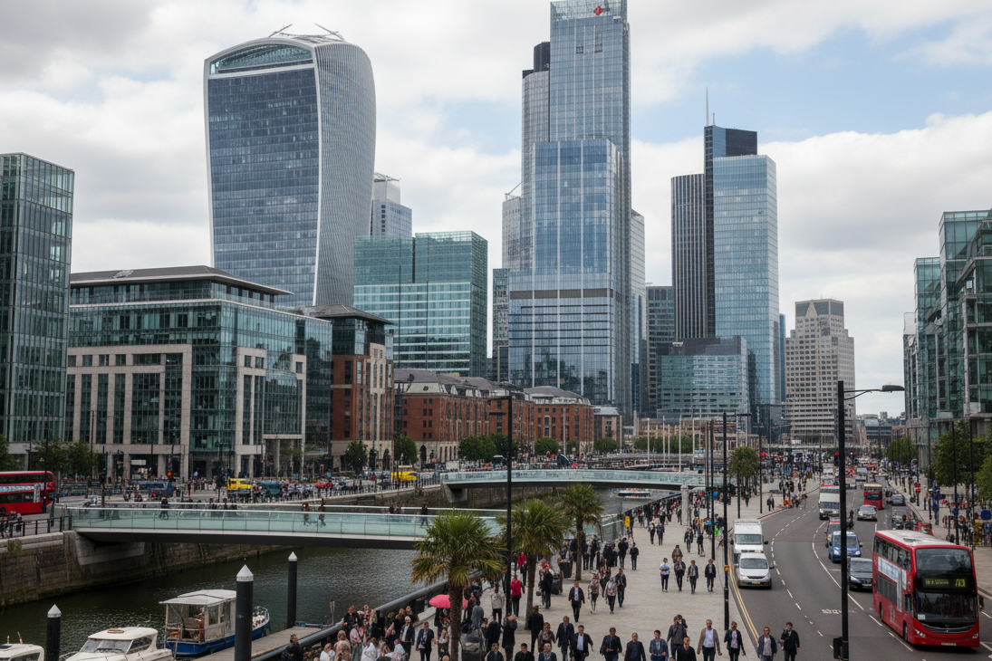West London business district showing thriving commercial area where small businesses need professional accountant services