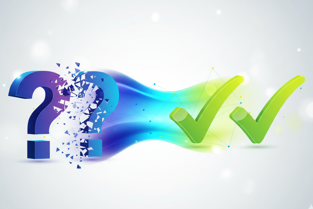 London bookkeeping services ltd FAQ answers transforming question marks into checkmarks with solution flow visualization