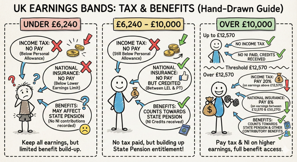 Diagram explaining UK auto enrolment earnings thresholds and eligibility criteria for workplace pensions 2025
