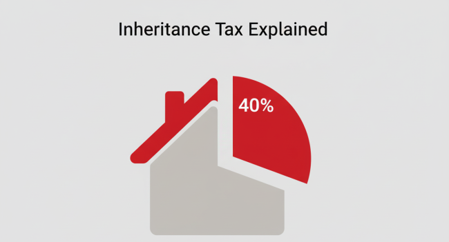“The 40% Bite” — Visual Metaphor Scene: A house icon shaped like a pie chart 40% slice cut out (in red) Remaining 60% in neutral tones Title overlay: “Inheritance Tax Explained”