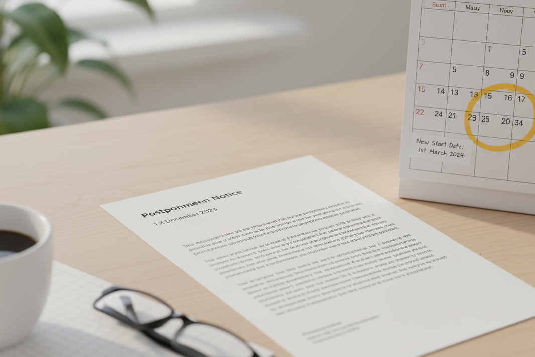 Auto enrolment postponement letter on desk with calendar showing three-month delay period for seasonal workers