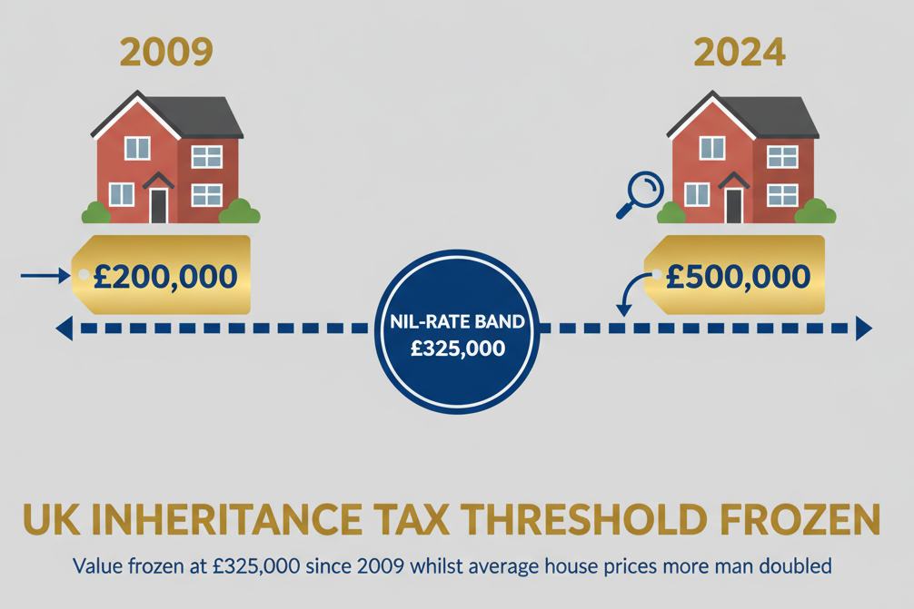 UK inheritance tax nil-rate band frozen at £325,000 since 2009 whilst house prices doubled
