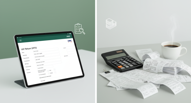 UK VAT accounting guide showing digital tax return submission and business paperwork representing Making Tax Digital requirements