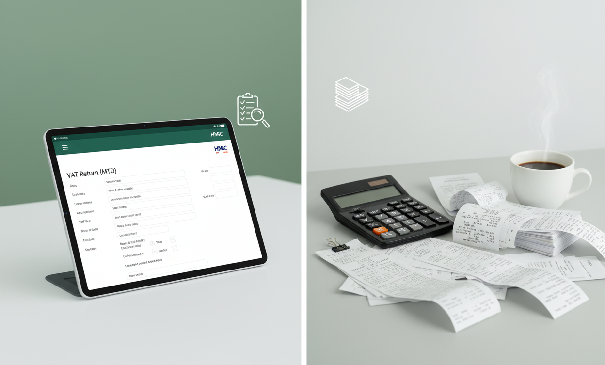 UK VAT accounting guide showing digital tax return submission and business paperwork representing Making Tax Digital requirements