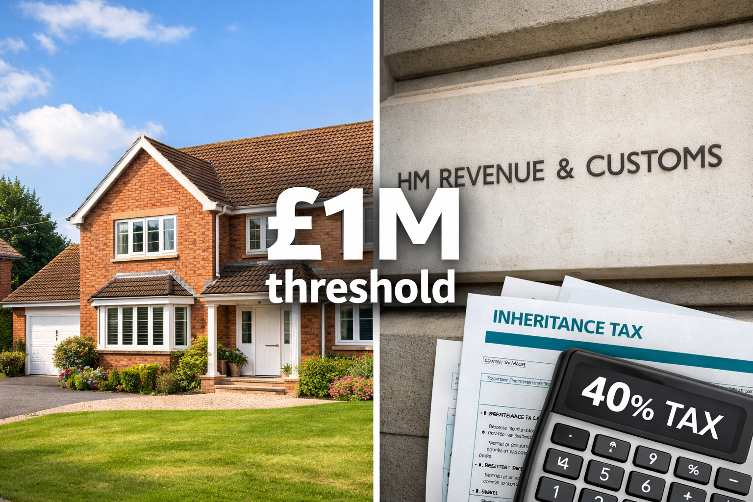 UK inheritance tax on family property showing £1 million threshold and 40% tax rate implications