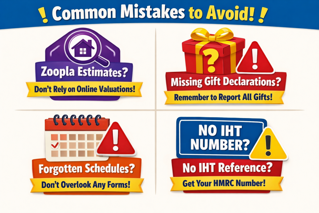 Common IHT400 form mistakes to avoid: undervaluing property, omitting gifts, missing schedules, incorrect relief claims