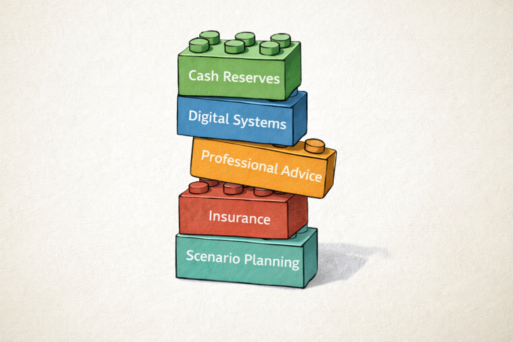 Small business resilience framework showing financial planning and risk management strategies for 2026