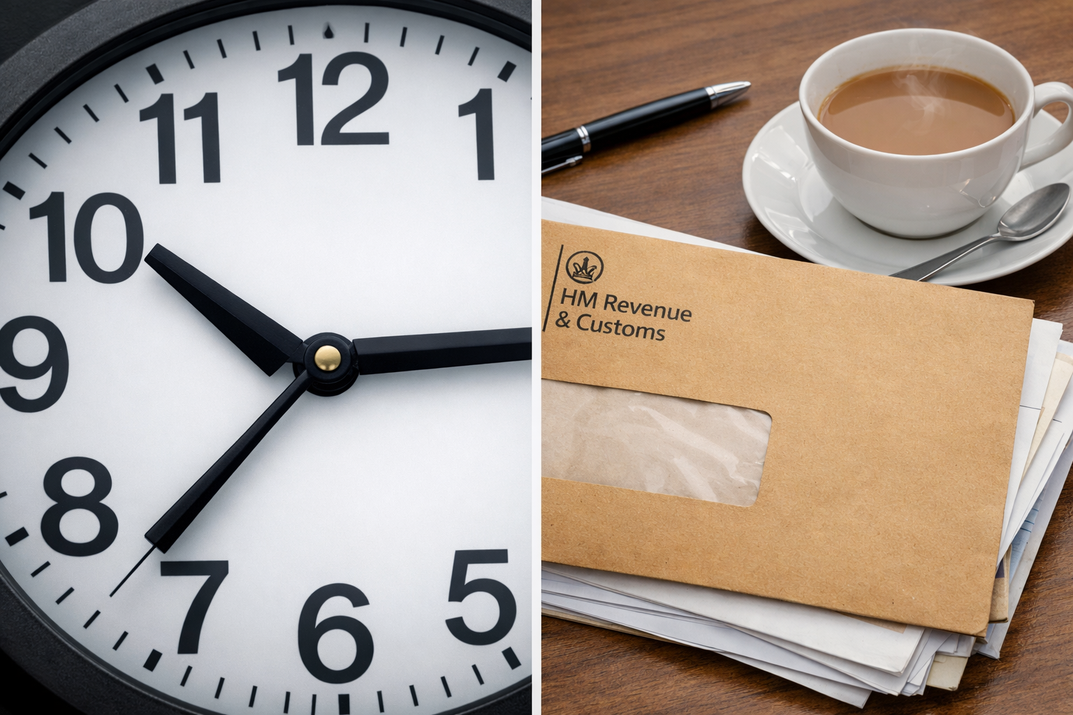 How long does HMRC take to process inheritance tax - clock and HMRC envelope on a desk