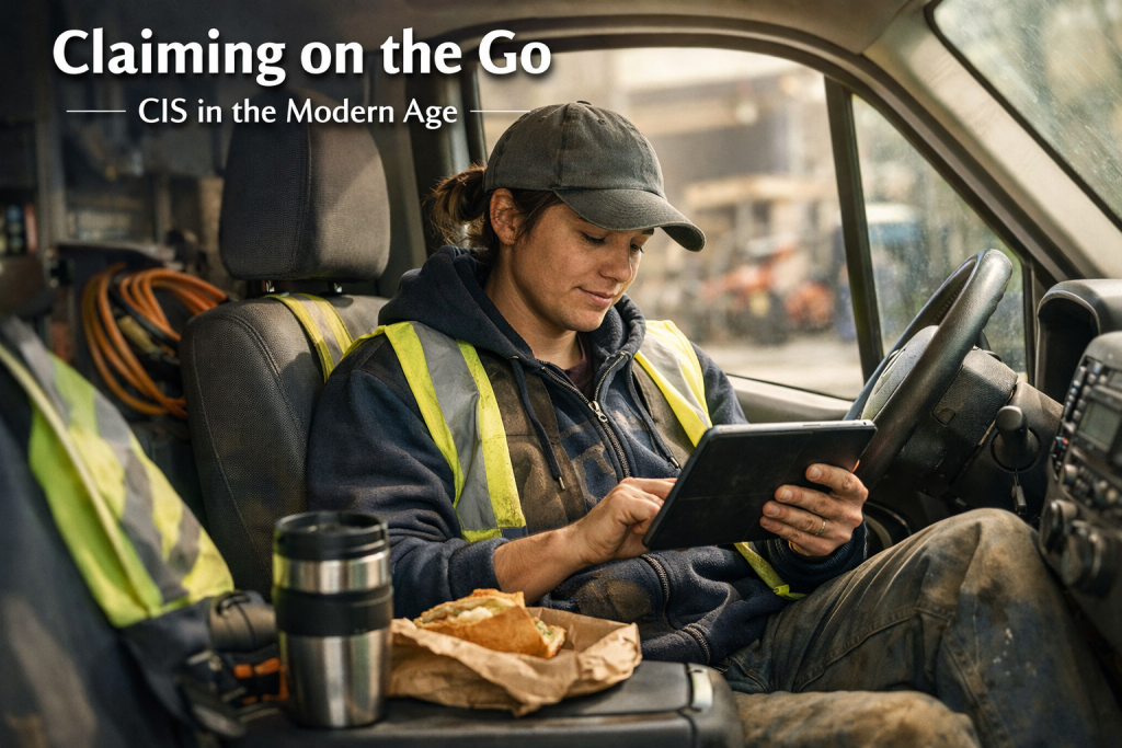 Self-employed construction worker managing CIS refund claim online using mobile phone