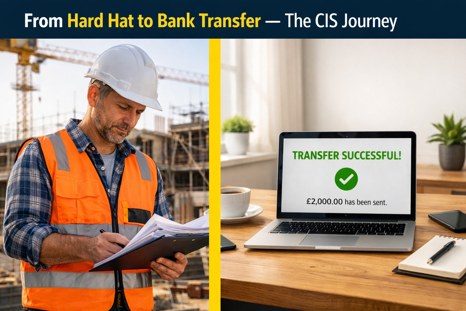 CIS refund claim process — construction subcontractor reviewing deduction statements on building site