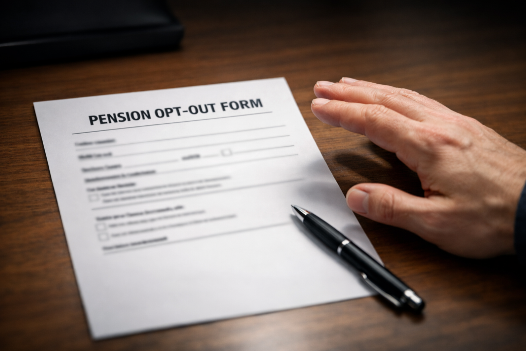 Employer stepping away from pension opt-out form — auto enrolment opt-out rules small business UK