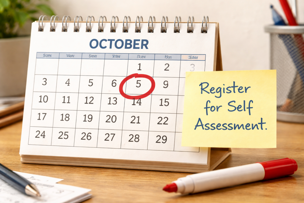 Calendar showing 5 October Self Assessment registration deadline for HMRC