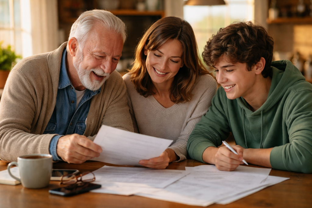UK family planning inheritance tax 2026 — three generations reviewing estate paperwork together