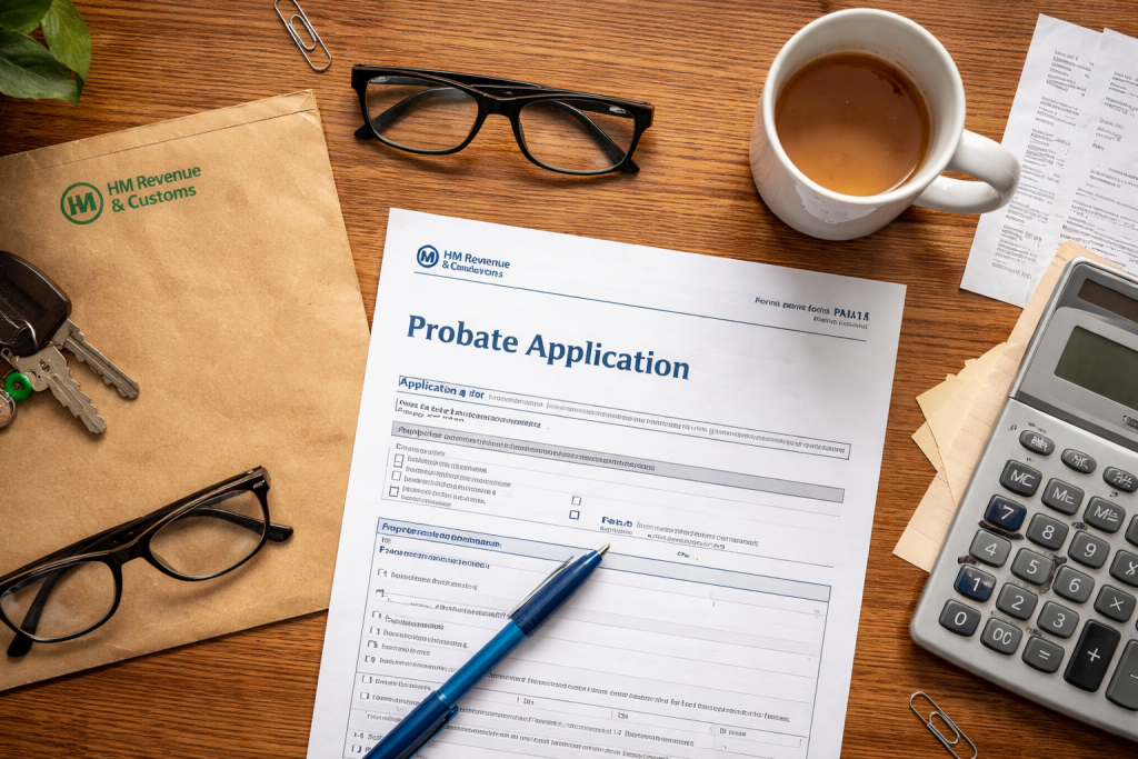HMRC inheritance tax envelope and probate paperwork on executor's desk — UK IHT 2026