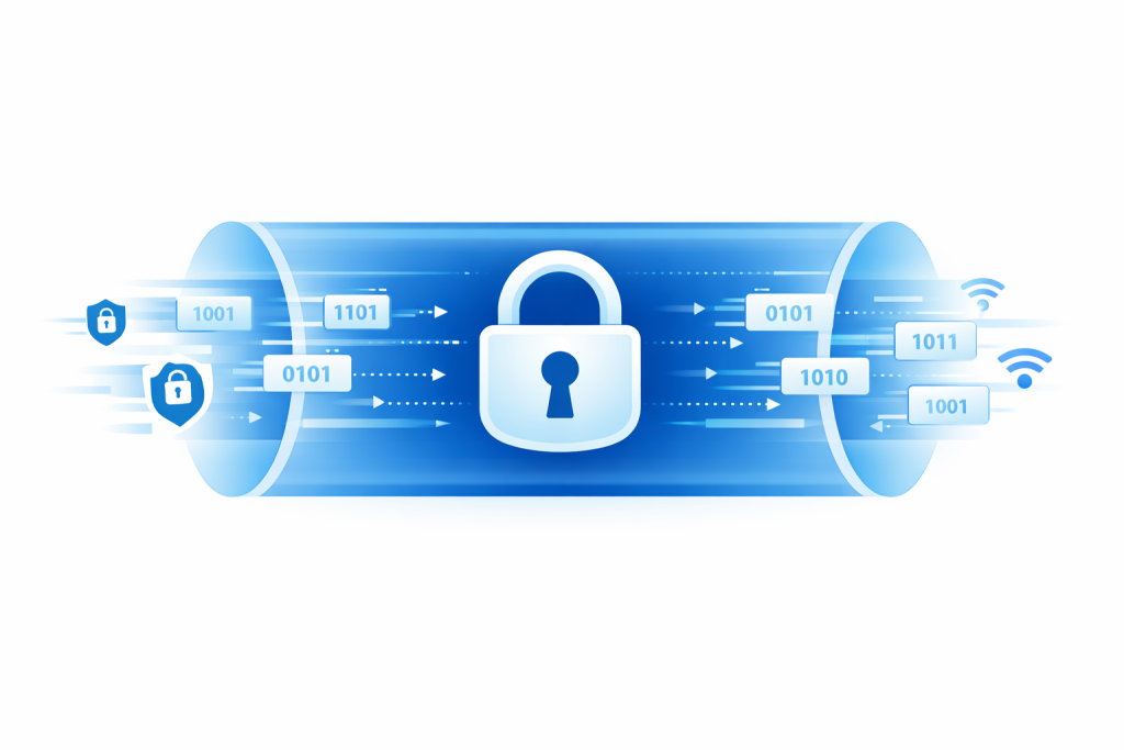 AES-256 encryption diagram showing how cloud accounting data is protected in transit and at rest