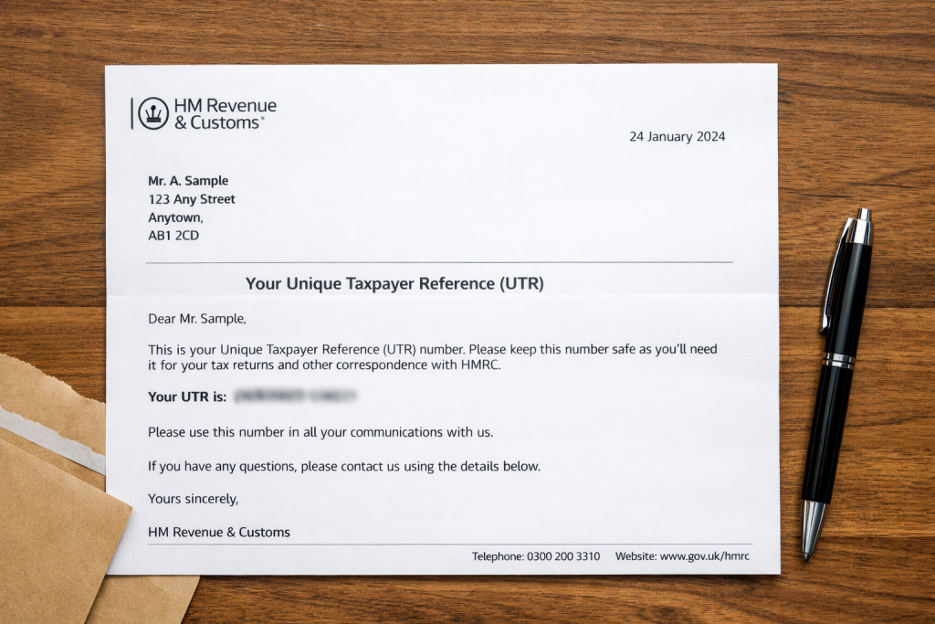 HMRC UTR number letter received after registering for Self Assessment in the UK