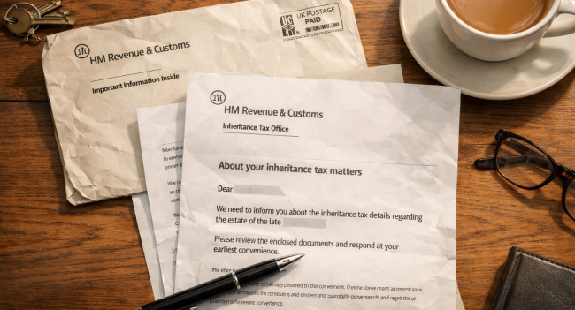 HMRC inheritance tax reference number letter received by executor on desk