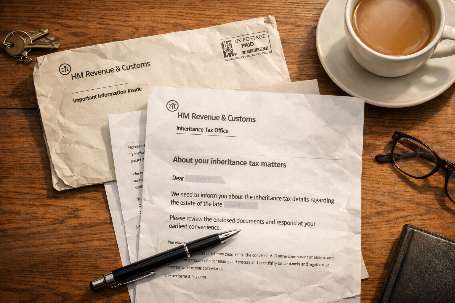 HMRC inheritance tax reference number letter received by executor on desk