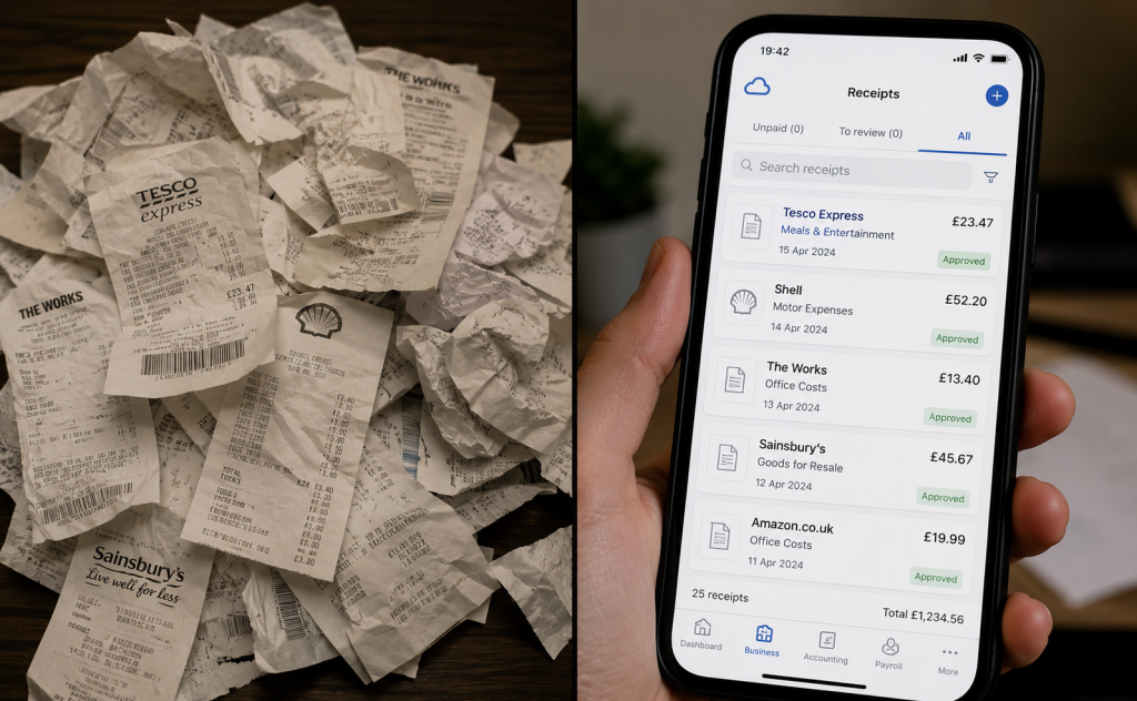 Comparison of paper receipts versus cloud accounting software for tracking limited company expenses
