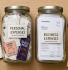 Two labelled jars showing mixed personal and business receipts versus separated business expenses