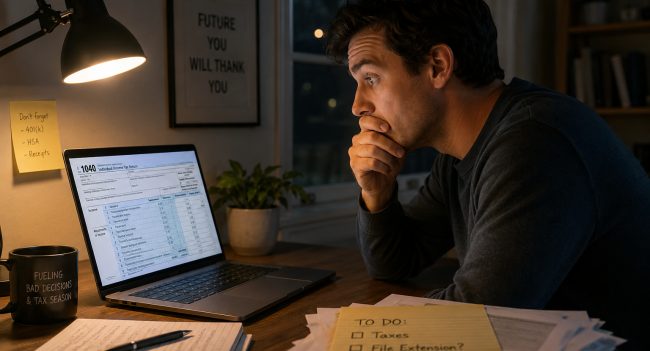Person at desk realising they need to amend their tax return after submission