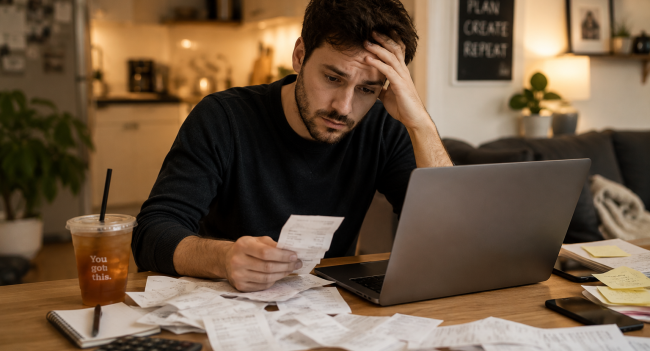 Self-employed professional reviewing finances at home needing an accountant for self-employed support