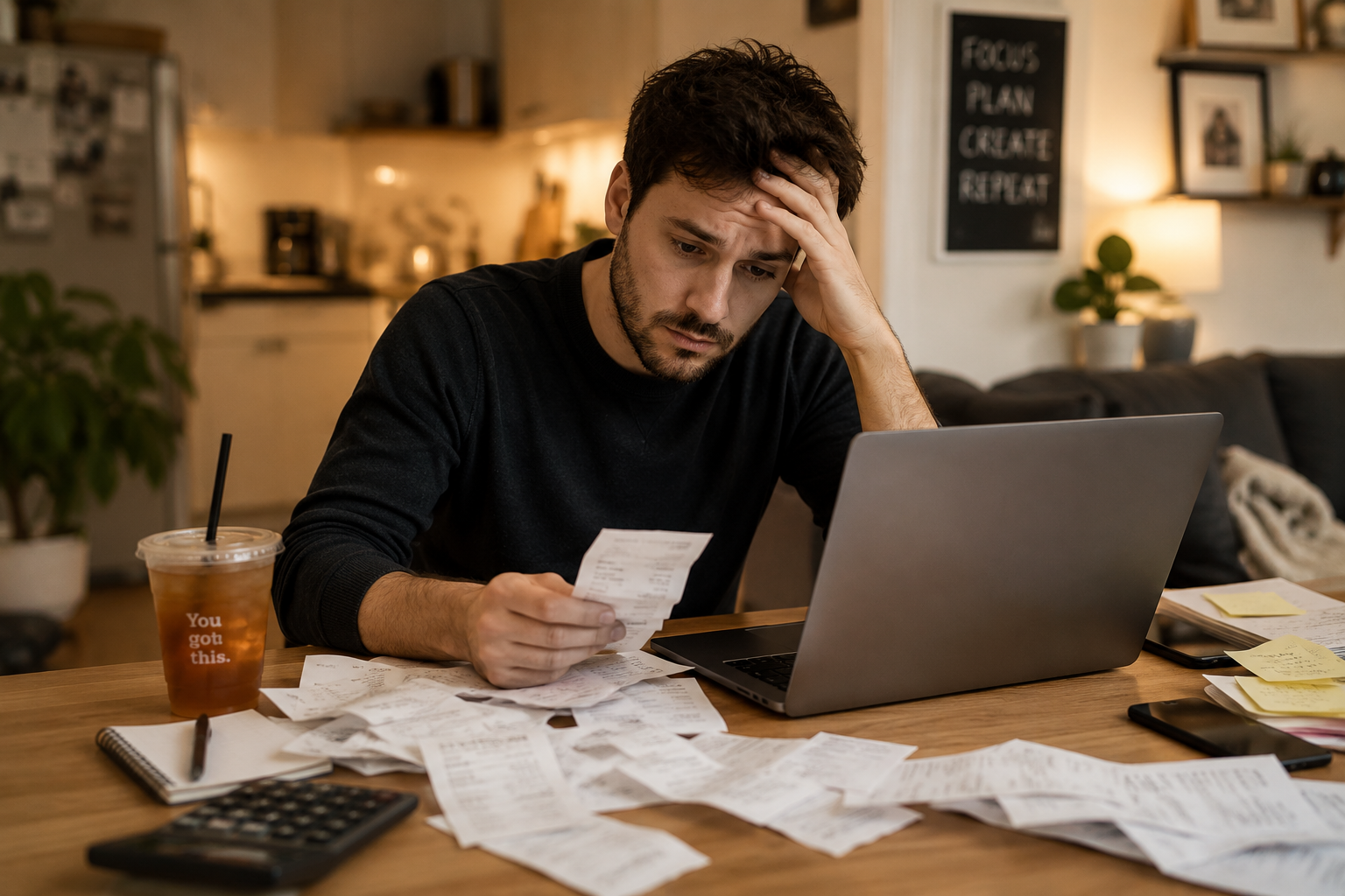 Self-employed professional reviewing finances at home needing an accountant for self-employed support