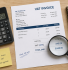 Calculator and VAT invoice on a desk representing a business working out its VAT Flat Rate Scheme percentage