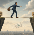 Illustration of a business owner balancing on a tightrope between the £88,000 and £90,000 VAT thresholds, representing the UK VAT registration decision point.