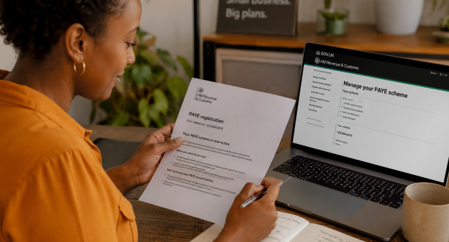 Small business owner completing PAYE registration before their first payday