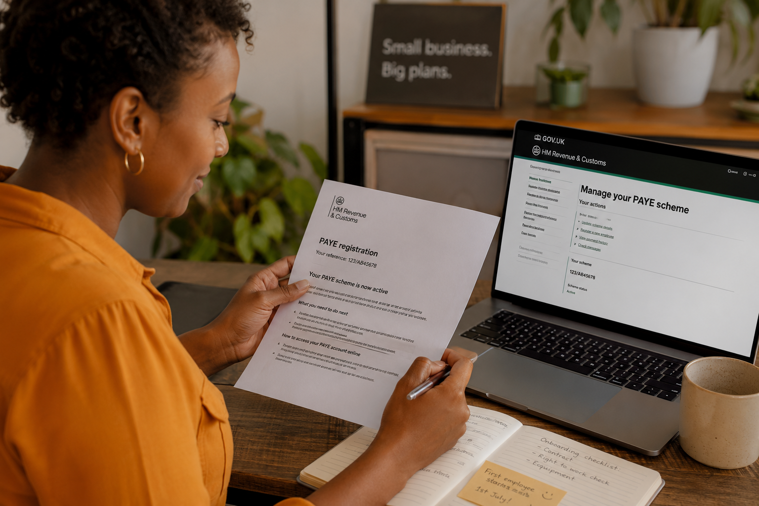 Small business owner completing PAYE registration before their first payday