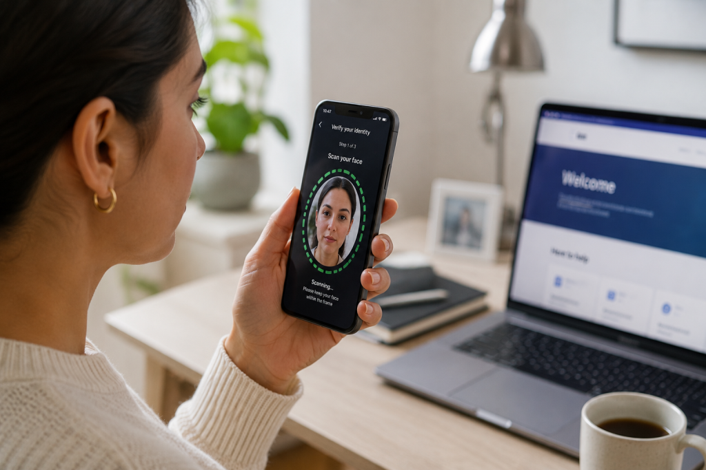 Company director using a smartphone app to complete Companies House identity verification