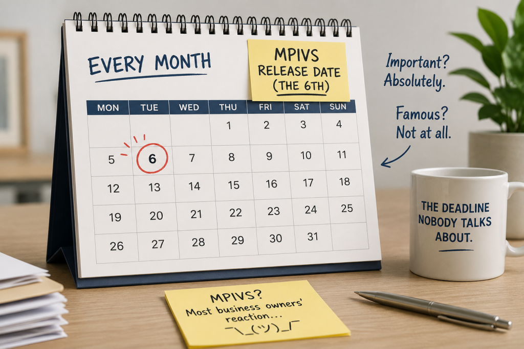 Calendar highlighting the 6th working day, the typical release date for the Monthly Postponed Import VAT Statement