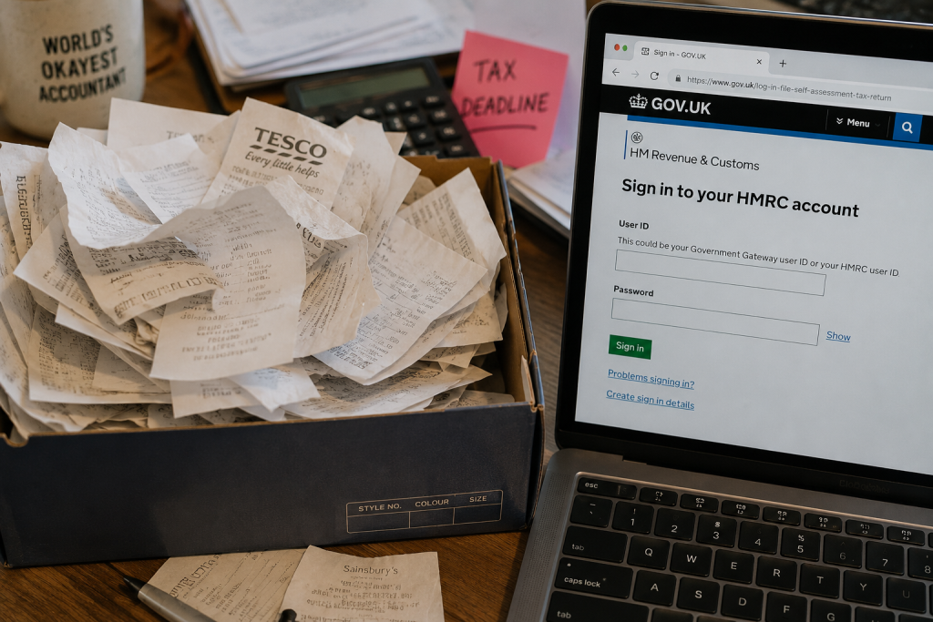 Shoebox of business receipts for sole trader expense claims