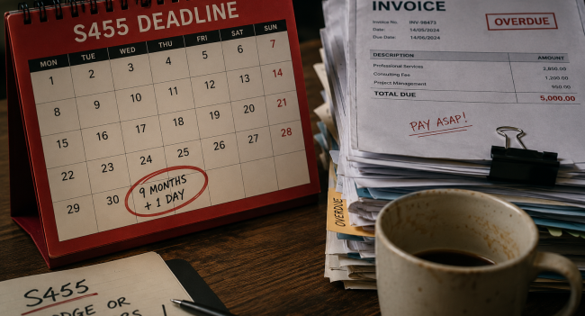 Desk calendar marking the nine month deadline for repaying an overdrawn director's loan account