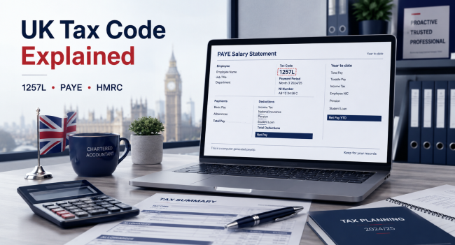 UK tax code 1257L shown on a PAYE payslip