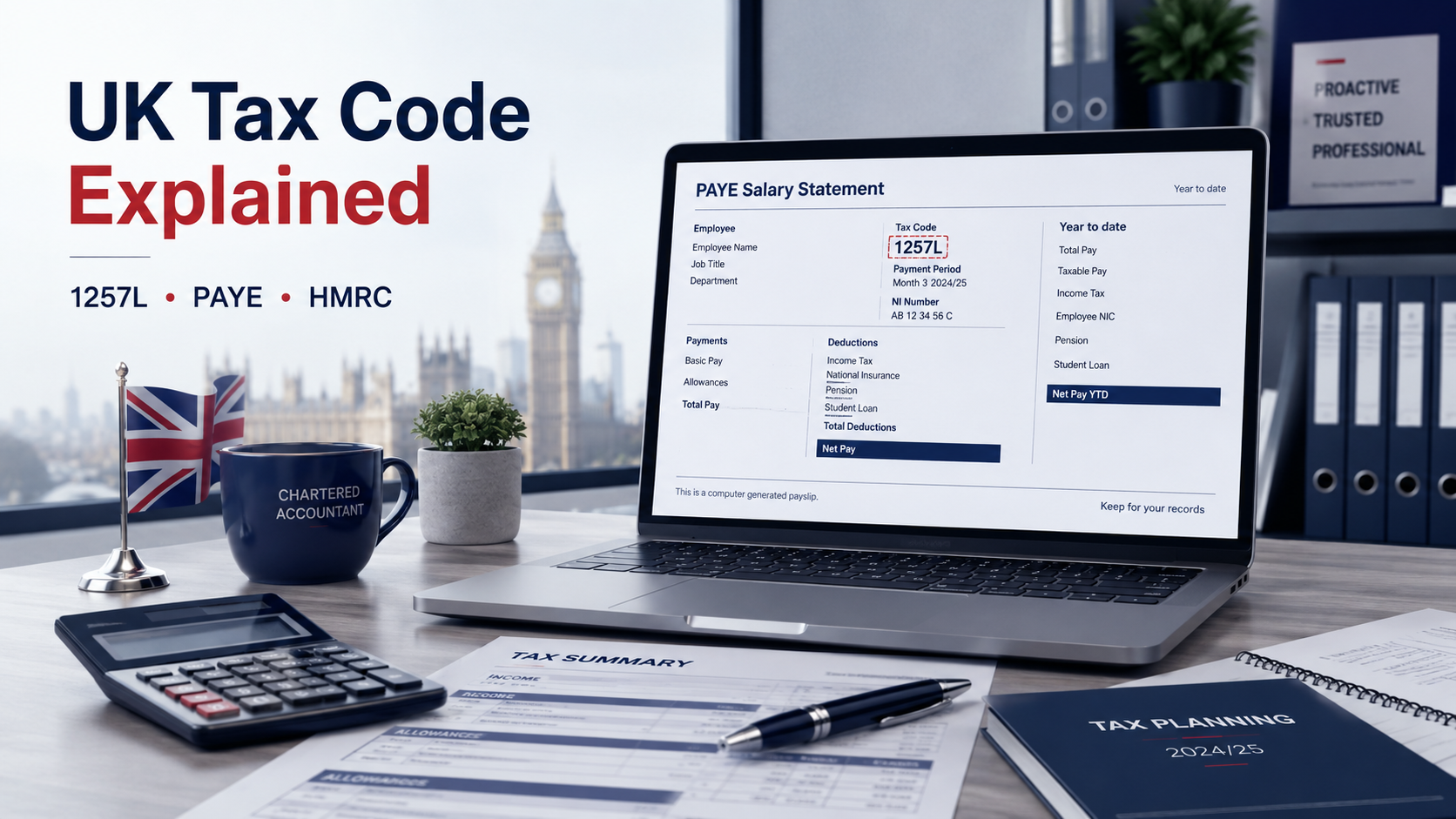 UK tax code 1257L shown on a PAYE payslip