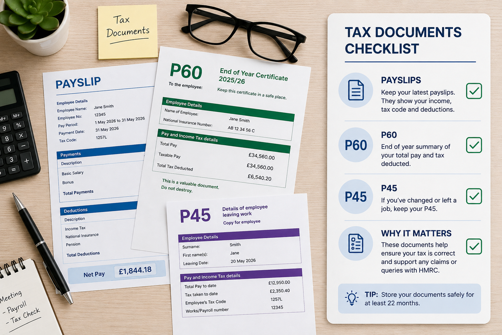 Checklist of documents needed to check for HMRC tax overpayment
