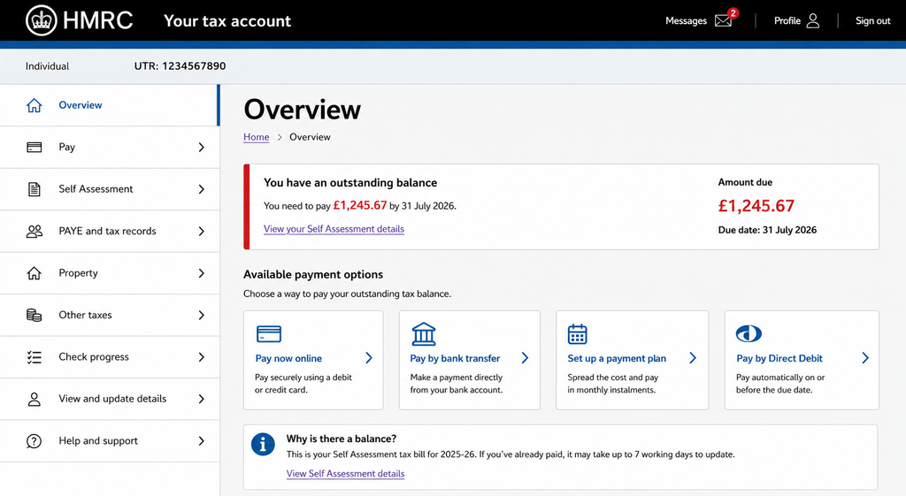 Arrange HMRC payment plan through online tax account