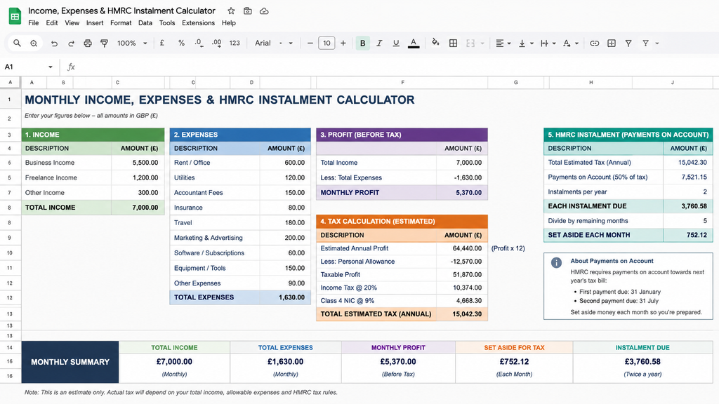 Calculate affordable HMRC monthly payment for tax debt